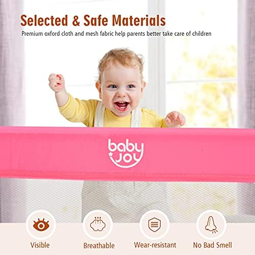COSTWAY Bed Rail, 180cm Extra Long Toddler Safety Protection Guard, Folding Anti-Fall Beds Mesh Guardrail for Baby Kids (Pink)