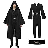 Moiuguli Disfraz Jedi Adulto, Obi Wan Kenobi Túnica Jedi Túnica con Capucha Capa, 7 Piezas Medieval Halloween Carnaval Cosplay, Disfraz de Caballero Set de Accesorios