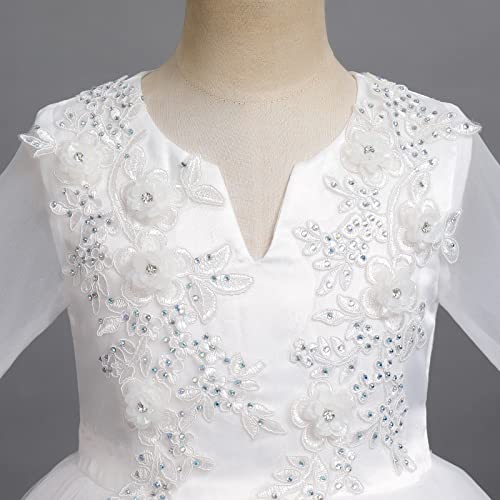 IBTOM CASTLE Flower Girl Dress White Tulle Long Wedding Bridesmaid Pageant Birthday Formal Party Dance Prom Communion Gown4