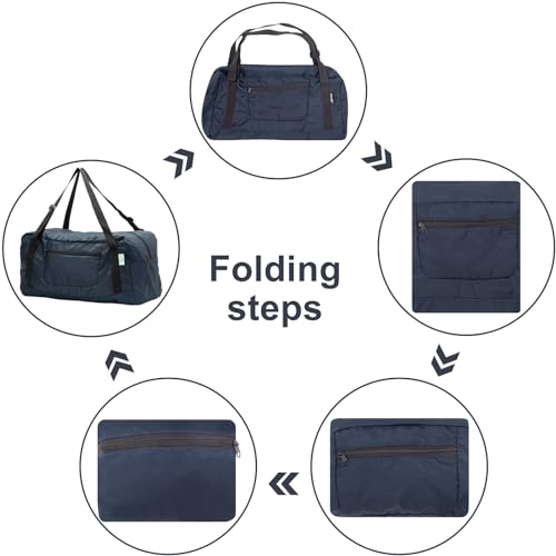 Image of HOLYLUCK Foldable Travel Duffel Bag for Women & Men Luggage Great for Gym (Navy Blue)