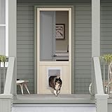 32' x 80' Pine Wooden Screen Door, with Built-in Dog Door - Universal Hinged Gauze Mesh Pet Door for Exterior/Interior, Pre-Assembled Easy Installation