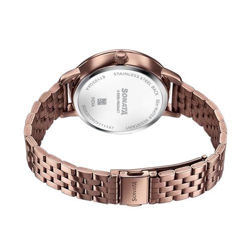 Image of Sonata Verve Quartz Analog with Brown Dial Brown Sheet Metal Strap Watch for Women - 87102QM01