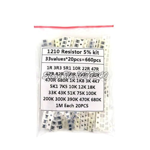 Generic 1210 SMD Resistor Kit Assorted Kit 1ohm-1M ohm hjxrhgal 5% 33valuesX 20PCS=660PCS DIY Kit