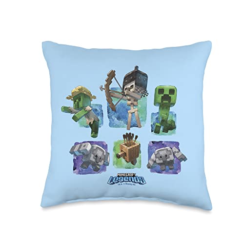 Minecraft Legends Watercolor Mobs Box Showcases Throw Pillow