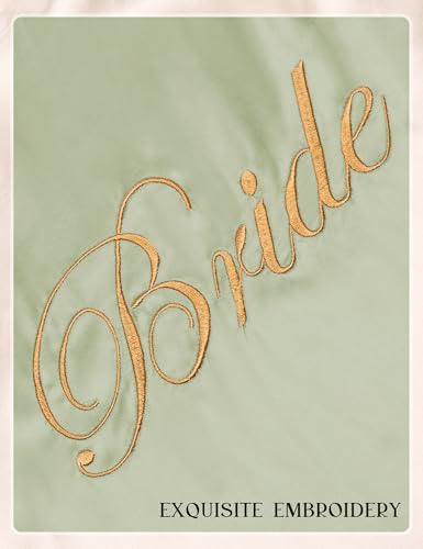 Image of EPLAZA Bride Robe for Wedding Day Set Bridal Robe Lace Trim Silky Embroidery Satin Kimono for Bridal Party