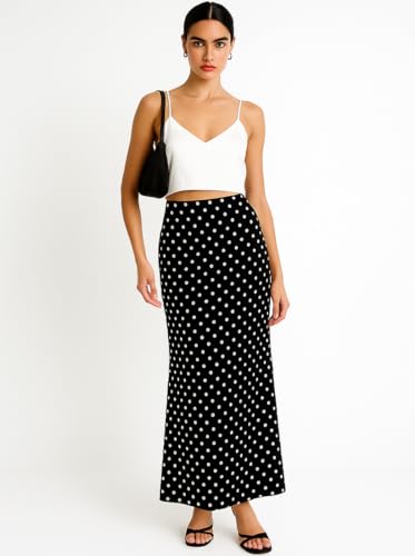 Womens Polka Dot Maxi Skirt Elegant High Waist Bodycon Long Skirts Casual Trendy2