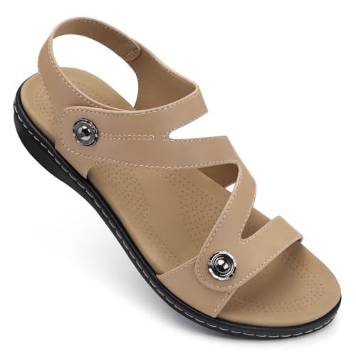 Image of TEMOFON Womens Sandals Dressy Summer: Open Toe Comfortable Walking Flat - Arch Support Flat Sandals Size 5-11