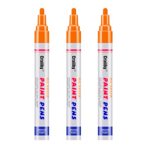 Orange Paint Markers 3 Pack Oil-Based Waterproof Quick Dry Permanent Paint Pen Set for Rocks Painting Wood Fabric Plastic Canvas Glass Mugs Metal Tire Stone DIY Craft