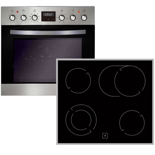 PKM Einbau-Herdset BIC 1000 IX4 | Teleskopauszug | 7 Backofen-Funktionen | inkl Heißluft-, Umluft- & Grillfunktion | Timer | Garraum 59L | Glaskeramikkochfeld | Doppelkreis-& Bräterzone