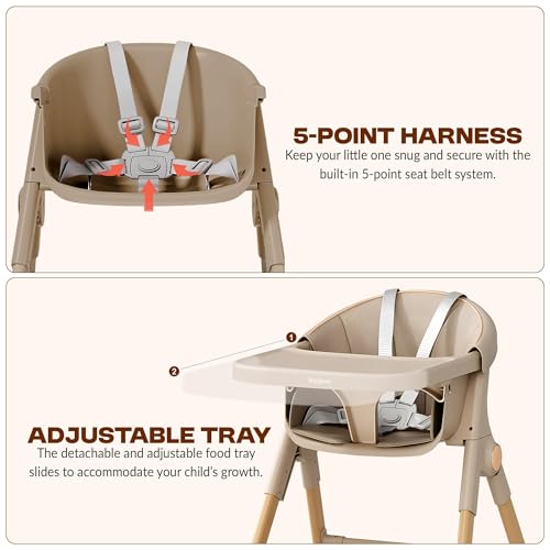 Image of Baybee 3-in-1 Premium Convertible High Chair for Kids, Babies & Toddlers | Foldable Baby Feeding Chair with 5-Point Safety Harness, Adjustable & Removable Tray, Easy-to-Clean Design | Portable Dining Chair (Beige)