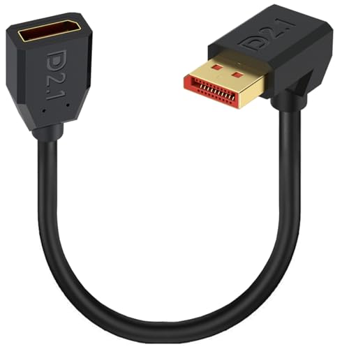 Displayport 2.1 Cable, 90-Degree Right Angle DP Male to Female Extension Cable,52Gbps Short Display Port Cord Support 16K@60Hz,8K@60Hz/120Hz,4K@120Hz/144Hz/165Hz/240Hz for PC, Laptop,15cm (Down)