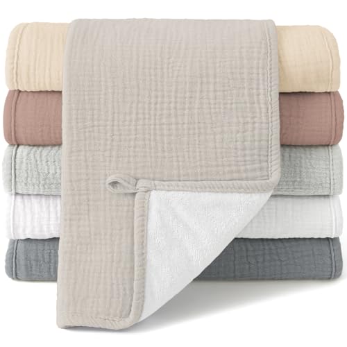 Image of Bearmoss Muslin Burp Cloths, 100% Cotton Baby Burping Clothes, Large Extra Soft Absorbent for Unisex Newborn Boy and Girl, 20x10in, 6 Pack