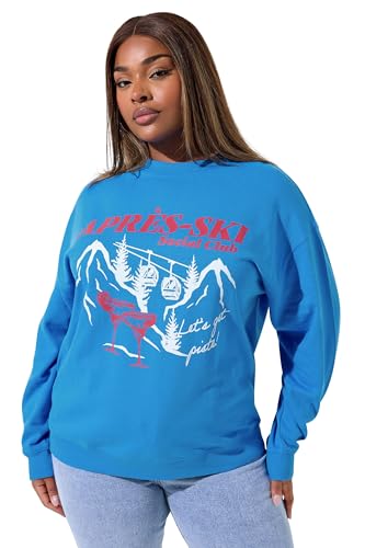 Yours Limited Collection Curve 'Apres Ski' Sweatshirt - Women's - Plus Size Curve Blue