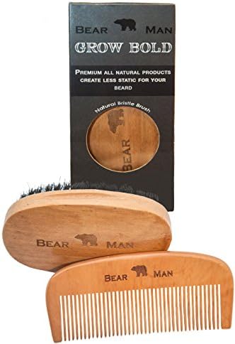 Beard Comb & Boar Bristle Brush Kit Male Grooming Gift: Natural Products Help Beard Health and Growth. Use with Bear Man Grooming Beard Oil for Best Results