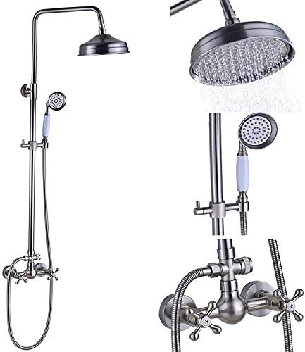 Senlesen Brushed Nickel Bathroom 8-Inch Rainfall Shower Head Faucet Wall Mounted Dual Handles with Handheld Sprayer Stainless Steel