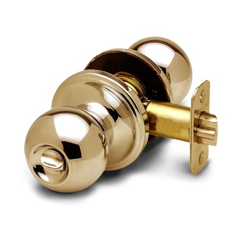 Copper Creek Privacy Interior Door Knob – ANSI Grade-3 Certified, Modern Heavy Duty Handle, Easy Install and Reversible for Bedroom, Bathroom & Closets – Polished Brass (1 Pack)