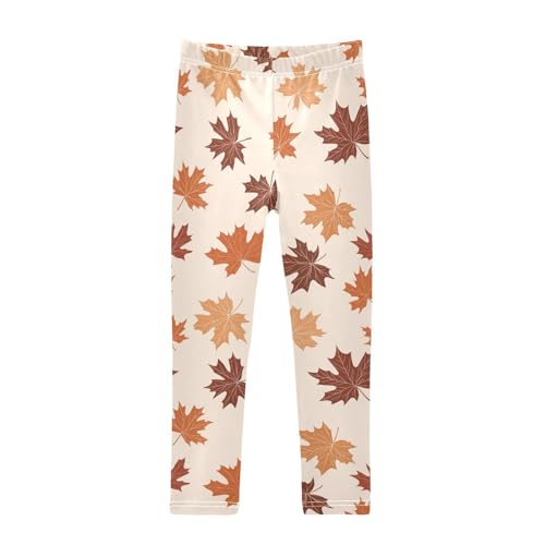 Brown Maple Leaves Girls Leggings Soft Stretch Workout Yoga Dance Pants for Kids Casual Tights