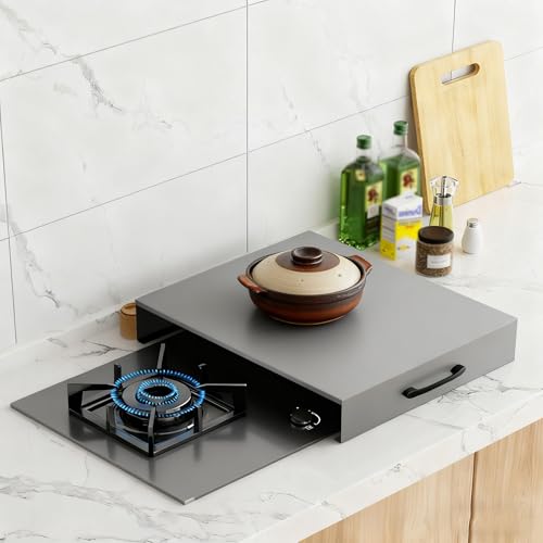 Stove Top Cover Carbon Steel Stove Top Board Gas for RV Stovetop and Kitchen Sink Cover, Counter Space, Tray, Easy to Clean(Grey,L13.78xW17.72xH2.76IN)
