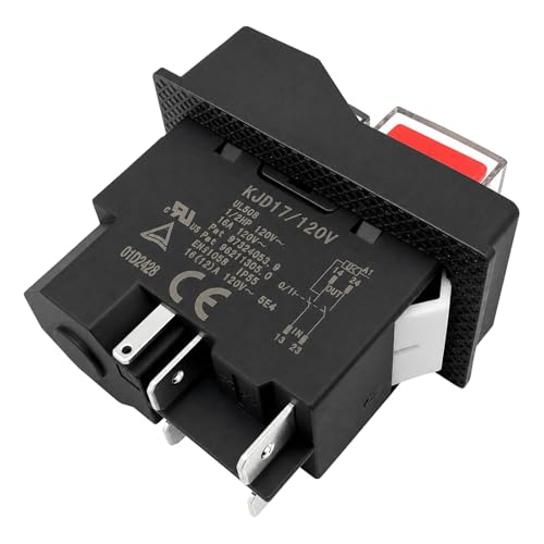 Image of KJD17 /120V Switch 120V 16A 5-Pin (1-Pack) No-Volt Release Electromagnetic Push Button Switch, 46 x 22 mm Cutout, for Concrete Mixer Table Saw Power Tool