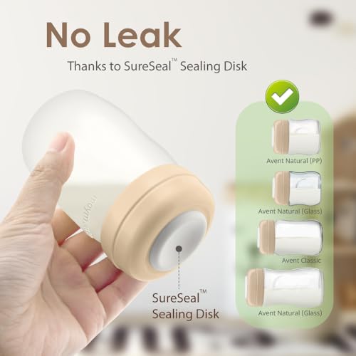 Image of Maymom Screw Lids Aka Travel Caps with Rewritable Sealing Disc Compatible with Avent, Maymom Wide Mouth Bottles; Cap Replace Avent Natural Bottle Sealing Ring and Sealing Disc, 6pcs. (Khaki)