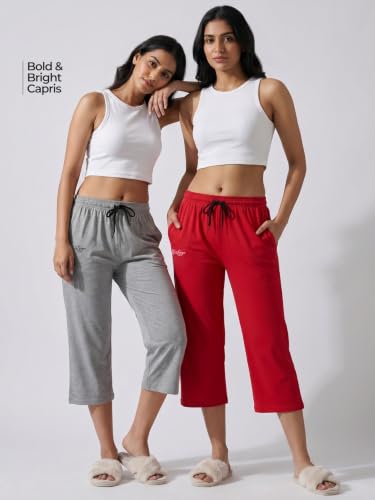 Image of Fflirtygo Women's Cotton Plain Calf Length Capri | Nightwear Short Pyjama | 3 /4th Solid Pyjama Pant | Regular Fit Casual & Lounge Wear Capri Combo (Pack of 2)