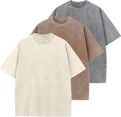 Image of Men's Oversized T-Shirts Cotton Unisex Short Sleeves Casual Loose Wash Solid Basic Tee Tops
