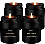 Bluelander Set de 4 Velas Aromáticas, Vela de Vainilla, Roble Antiguo, Lavanda, Cuero Antiguo, Tarro Reutilizable, Cera de...