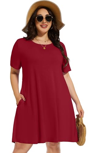 Image of elescat Plus Size Summer Dresses for Women Casual Short Sleeve Pockets Loose Oversized T Shirt Sundress 2026