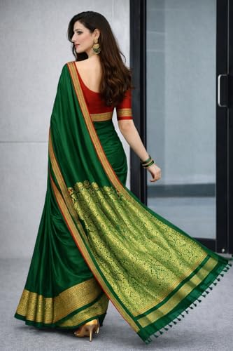 Image of Women's Glory Banarasi Satin Silk Saree with Rich Zari Woven Border & Pallu | Soft Glossy Party Fancy Traditional Saree for Wedding, Festive, Function | Blouse Piece Included