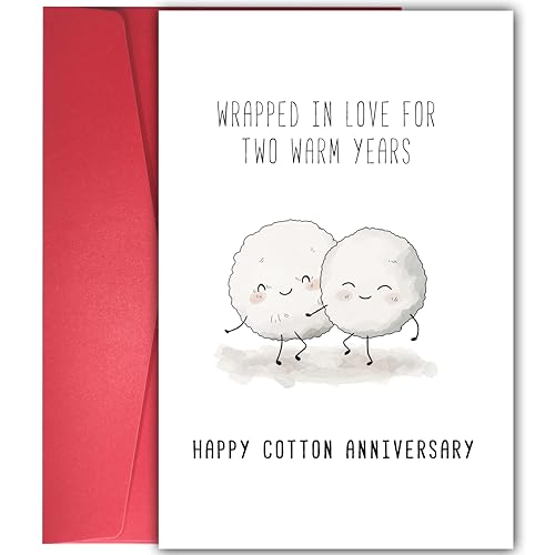 YIWANSIN Cute 2nd Anniversary Card, Funny Cotton Balls Anniversary Card for Men Woman, Sweet Second...