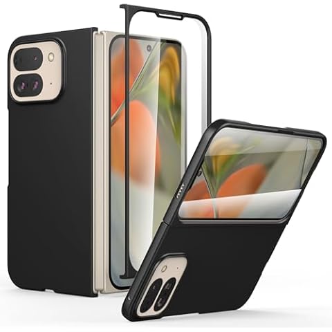 Cresee Case for Google Pixel 9 Pro Fold (2024) with Built-in Cover Screen Protector, Thin Hard Matte Polycarbonate Cover Phone Case for Pixel 9 Pro Fold - Black Cover