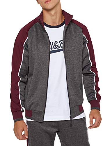 Men's Gym Contrast Jogging Full Tracksuit Fleece Joggers Set, Gray-M