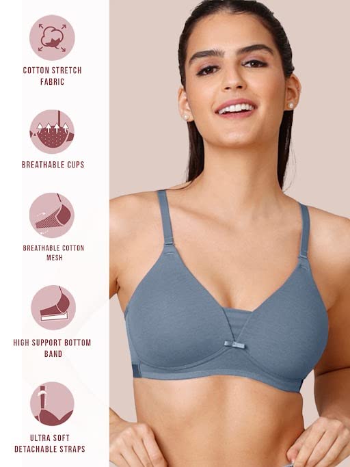 Image of NYKD NYB003 Wirefree Cotton All Day Comfort Triangle Padded with Breathable Cup & Detachbale Straps T-Shirt Bra for Women