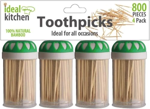 Ideal Kitchen Toothpicks, 800 Count (4 Pack), 100% Natural Bamboo –...