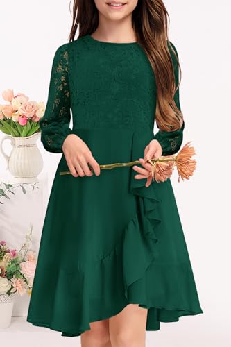 MITILLY Girls Lace Flower Ruffle Dress Long Sleeve Chiffon A Line High Low Junior Bridesmaid Dresses for Wedding Party2