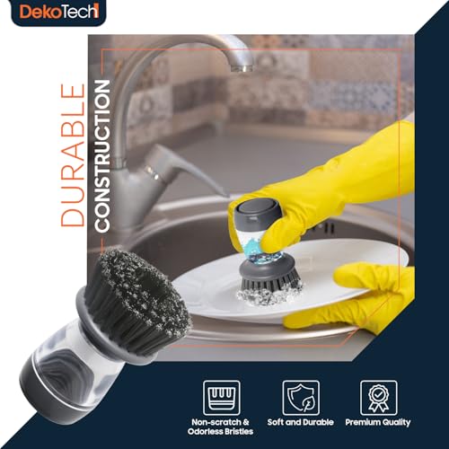 Image of Soap Dispensing Dish Scrubber - Ergonomic Palm Brush for Effortless Kitchen Cleaning, Grease Removal & Long-Lasting Durability