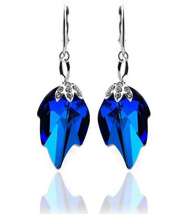 Pendientes de hoja azul ARANDE y colgante de plata de ley 925 original