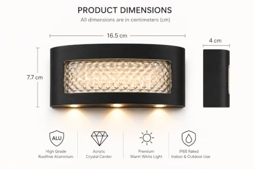 Image of FILLISKA LED Indoor UP Down Wall Light, Warm White Colour with Shockproof Alluminium White Body (6 LED Black-279B)