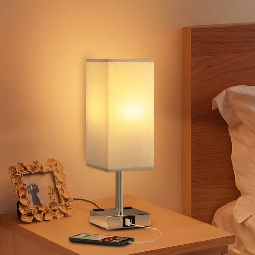 Siljoy Bedside Table Lamp For Bedroom 3 Way Dimmable Nightstand Lamp With Usb C+A Charging Ports & Dual Ac Outlets Touch Control Small Lamp With Beige Fabric Shade For Living Room Dorm thumb #5