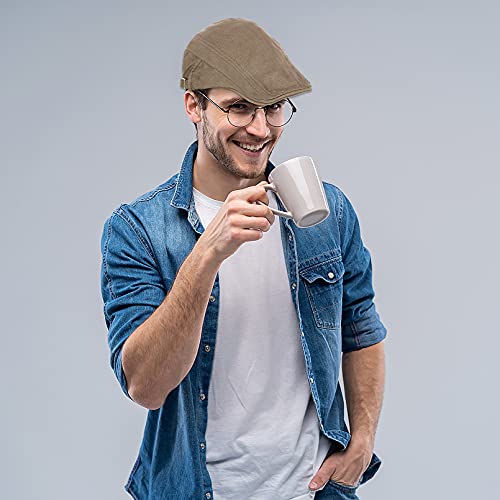 Qossi 2 Pack Newsboy Hats For Men Flat Cap Cotton Adjustable Breathable Irish Cabbie Ivy Driving Hunting Hat, Grey/Khaki #TOP4