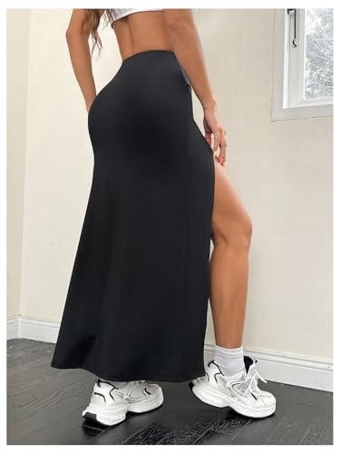 SOLY HUX Women's High Waisted Split Skirt Ruched Bodycon Casual Going Out Long Skirts2