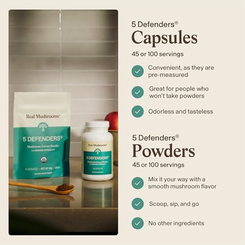 Image of Real Mushrooms 5 Defenders Mushroom Complex Powder, 45 Servings