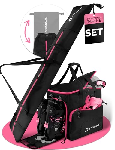 STYNGARD Snowboardtasche Set mit Stiefeltasche [140cm bis 190cm] - Boardbag Snowboard mit Polsterung im Bindungsbereich - Snowboardtasche Modell Calgary (Schwarz-Pink)