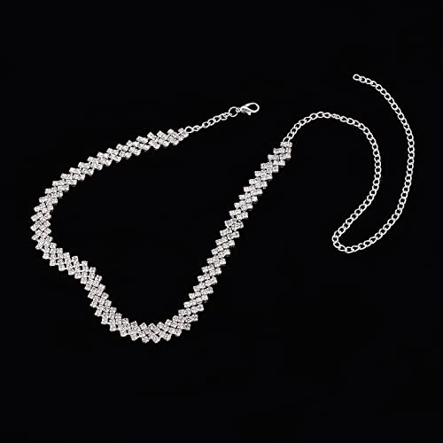 DIVINA VITAE Strass Choker Kristall Diamond Row Halskette - Glänzende Schmuck für Damen, Silber Einfache Party Kette für Mädchen, Frauen und Mutter