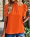 BTFBM Women's Summer Boho Shirt Top Ruffle Short Sleeve Frill Trim Mock Neck Floral Solid 2025 Casual Blouses Shirts Tops(Solid Orange, Medium)