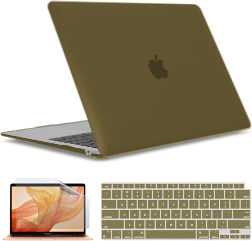 IBENZER Compatible with New MacBook Air 13 inch case 2022 2021 2020 M1 A2337 A2179 A1932, Hard Shell Case&Keyboard Cover&Screen Film for Mac Air 13 with Touch ID (2018-2022), OLGN, AT13-OLGN+2A