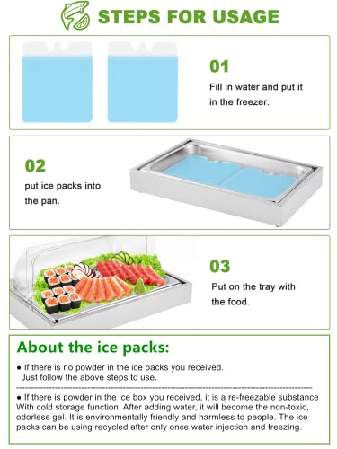 Ymjoinmx Ice Food Serving Display Tray With Clear Roll Top Cover Buffet Cold Serving Cooler Platter W/ 2 Ice Packs Cooling Food Dishes Display Plate Case With Lid For Seafood Fruit Party Buffet Tray #TOP1
