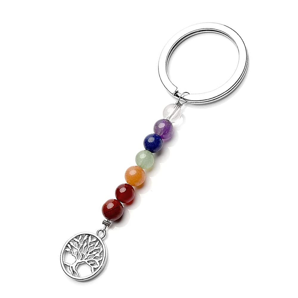 astroghar Natural Chakra Beaded And Tree Of Life Lucky Charm Crystals Key Chain Key Ring For Chakra And Reiki Healing-picture-26
