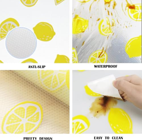 Image of Anti-Slip Kitchen Cabinet Drawer Shelf Mat Liner Sheets for Waterproof Shelf Paper with Modern Pattern EVA Cabinet Mat Easy to Cut- Sheet for Fridge (Lemon, 45x300 CM)