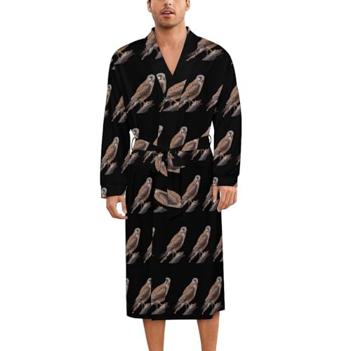 Kestrel Bird Soft Robe Long Sleeve Bathrobes V Neck Sleepwear Spa Robes with Belt Men Woman